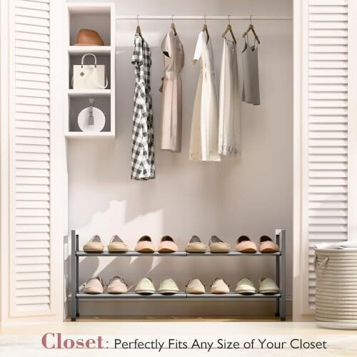 Sapateira de metal cinza com 2 níveis, ajustável de 45 a 84 cm (18 a 33 polegadas). 1