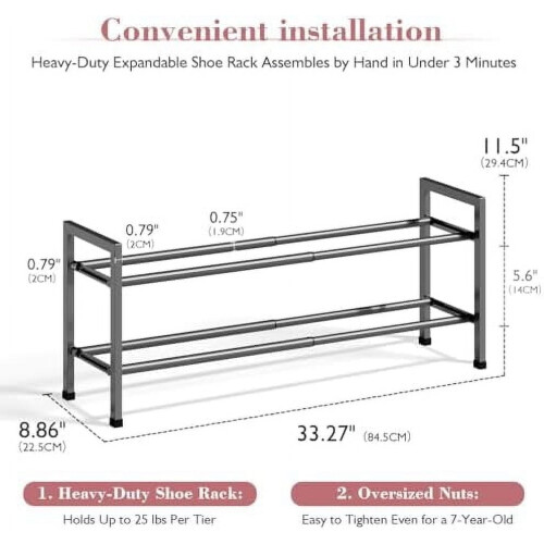 Sapateira de metal cinza com 2 níveis, ajustável de 45 a 84 cm (18 a 33 polegadas). 2