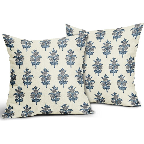 Conjunto de 2 capas de almofada florais em tons de azul e cinza, 45x45cm. 1