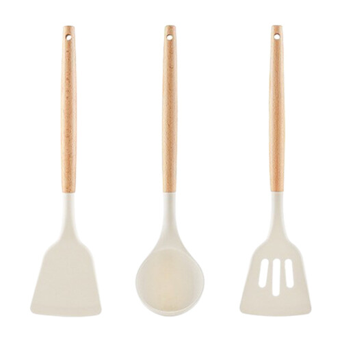 Silikon-Küchenhelfer-Set mit Holzgriffen, 3-teilig 1