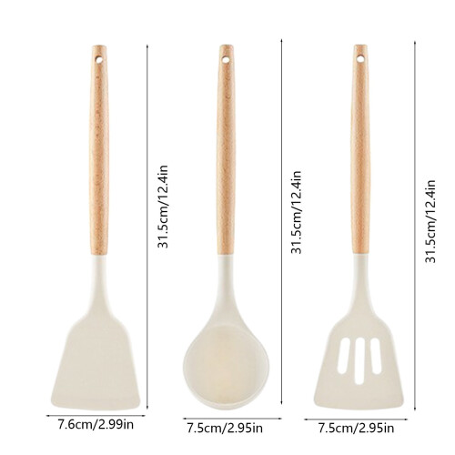 Silikon-Küchenhelfer-Set mit Holzgriffen, 3-teilig 2