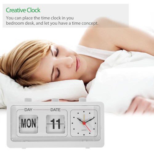 White Analog Flip Clock with Date & Alarm, 20 cm 1
