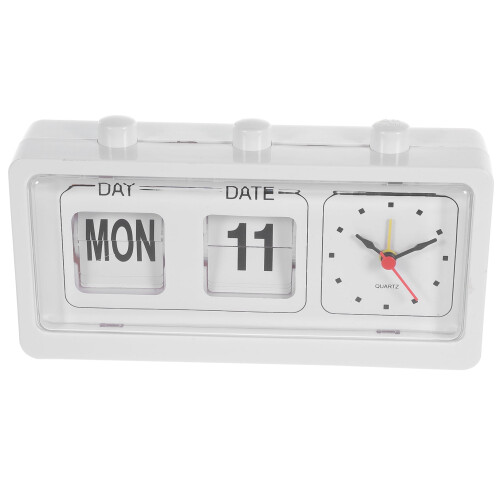 White Analog Flip Clock with Date & Alarm, 20 cm 2