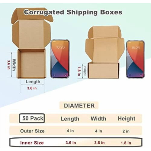 Caixas de envio de papelão ondulado 4x4x2 polegadas, pacote com 50 unidades 1