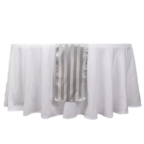 Caminho de mesa de cetim com listras prateadas, 30,5 x 274 cm (12 x 108 polegadas) 1