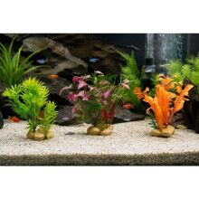 Set van 3 decoratieve planten voor aquarium - EDEN - Maat S - Multicolor - Synthetisch & polyresin - Verzwaarde basis