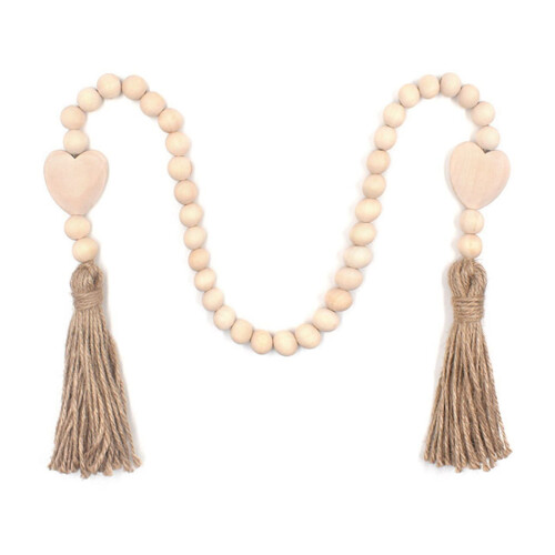 Wooden Bead String Decoration, 90 cm, Natural Brown 1