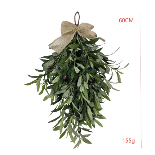 24 Inch Artificial Olive Wreath Teardrop Shape with Gold 2