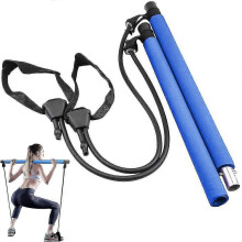 Pilates Exercise Stick Kit Portable Compact 3-section Yoga Resistance Bands for Legs And Butt, Pilates Bar with Foot Strap for Full Body Workout
