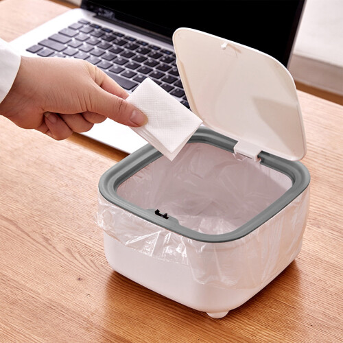 Lixeira de mesa cinza com tampa de pressão, 2,4L