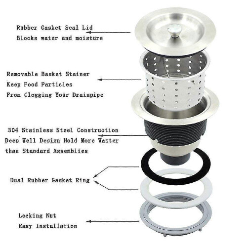 3-1/2-inch Kitchen Sink Strainer with Removable Deep Waste Basket/Strainer Assem 2