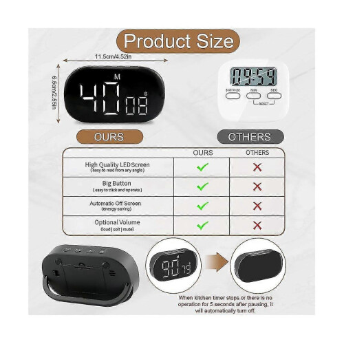 Digital Kitchen Timer, Digital Timer Egg Timer, Digital Kitchen Timer, Stopwatch, Alarm Clock, for 2