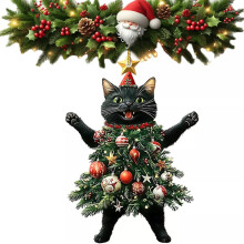 Sort og hvid kat julekugle akryl 1 stk.