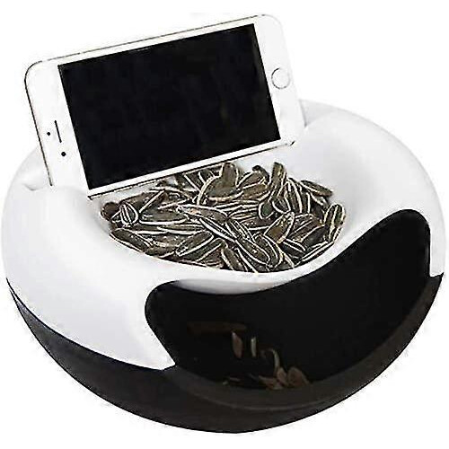 Ciotola per snack con supporto per cellulare, ideale per frutta secca e semi, colore bianco/nero. 1