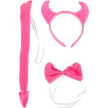 Gruseliges Horn-Stirnband für Damen, Halloween-Dämonenkostüm-Accessoire, Schwanz und Fliege