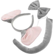Set composto da cerchietto e coda con orecchie e papillon di elefante, realizzato in tessuto delicato sulla pelle.