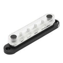 (Black) Bus Bar 12V Power Distribution Block with Cover 5 x 1/4" Studs
