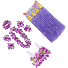 Havajský kostým so zahustenou trávovou sukňou pre ženy, šaty na luau párty s bavlneným kvetinovým topom a čelenkou na krk