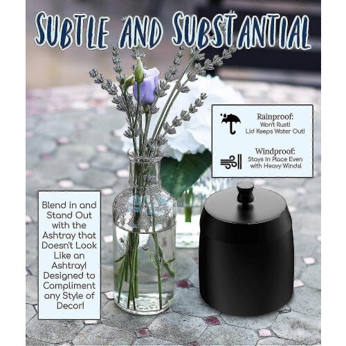 Stainless Steel Ashtray With Lid.windproof Cigarette Ash Trayblack 2