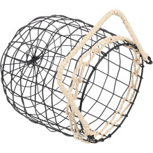 Hangende fruitmand, handgemaakt van draad met handvat, multifunctionele opbergmand van zwart ijzer in rustieke stijl.