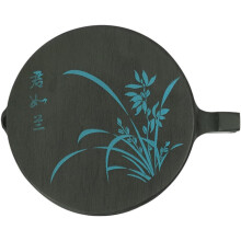 10 cm grote, visvormige inktsteen voor kalligrafie met orchideeënpatroon, traditioneel inktaccessoire van natuursteen.