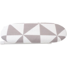 Lite strykebrett, bordkrakk, ovalt panel, stoff, stål, sammenleggbar, plassbesparende design