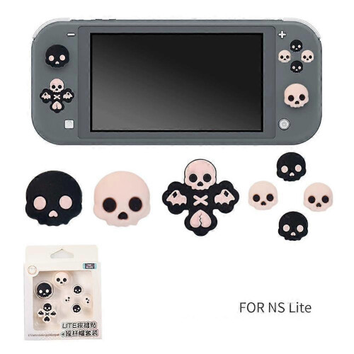 (for NS Lite, Black) For Switch NS Lite Joystick Caps Pink - Skull Design Silicone Button Covers