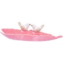 Schmucktablett aus Keramik mit Vogelmotiv, rosa, dekorative Schale für Halsketten, Ohrringe und Ringe