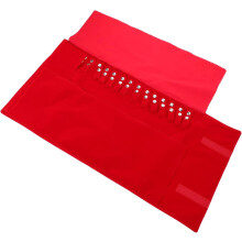 Opbergtas voor sieraden op rol in rode fluwelen stof. Compacte, draagbare sieradenorganizer op rol.