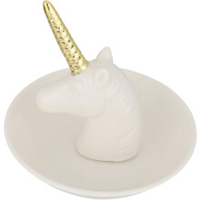 Weißes Keramik-Schmucktablett mit Einhorn-Motiv für Ringe, Halsketten und Ohrringe – Aufbewahrungsschale