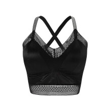 (XXL, Black) Womens Strap Sports Bras Fitness Workout Padded Yoga Bra Criss Cross Back Underwear Lace Crop Tops  White XL