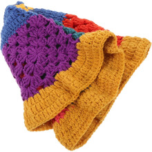 Geblümter Strick-Bucket-Hat, Damen-Häkel-Fascinator, Mütze für Damen, Baskenmütze, Freizeit