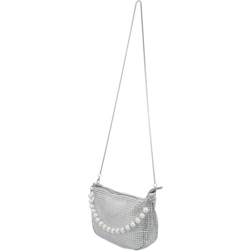 Borsa da donna con strass e perle, elegante pochette scintillante per serate formali e feste.