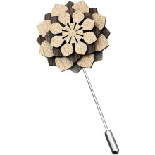 Wooden Flower Lapel Pin Decorative Brooch for Men Suit Floral Boutonniere Pin