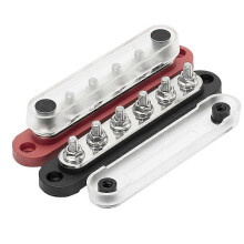 (Black and Red) Bus Bar 12V Power Distribution Block with Cover 5 x 1/4" Studs