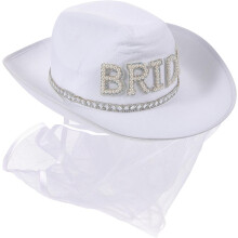 Braut, weißer Cowgirlhut, Schleier, Brauthochzeit, Cowgirlhut, Perlenschleier
