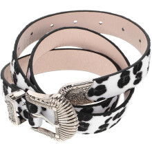 Vintage Leopard Print Belt Western Buckle and Faux Horsehair Texture for Cowgirl Outfits and Casual Wear