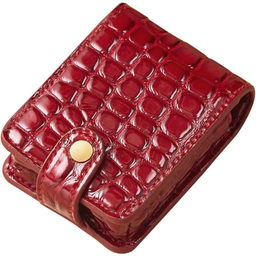Hkhbjs Portable Lipstick Case Mirror In Red Pu Embossed Pattern Travel Makeup Bag Cosmetic Pouch For Women