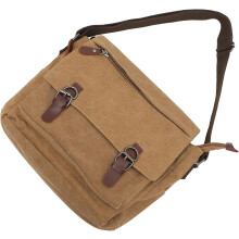 Lässige Herren-Umhängetasche aus khakifarbenem Canvas mit großem Fassungsvermögen, Messenger-Satteltasche, Schultasche