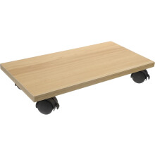Mobiele CPU-standaard met wielen, houten computertorenvoet in licht walnoothout.