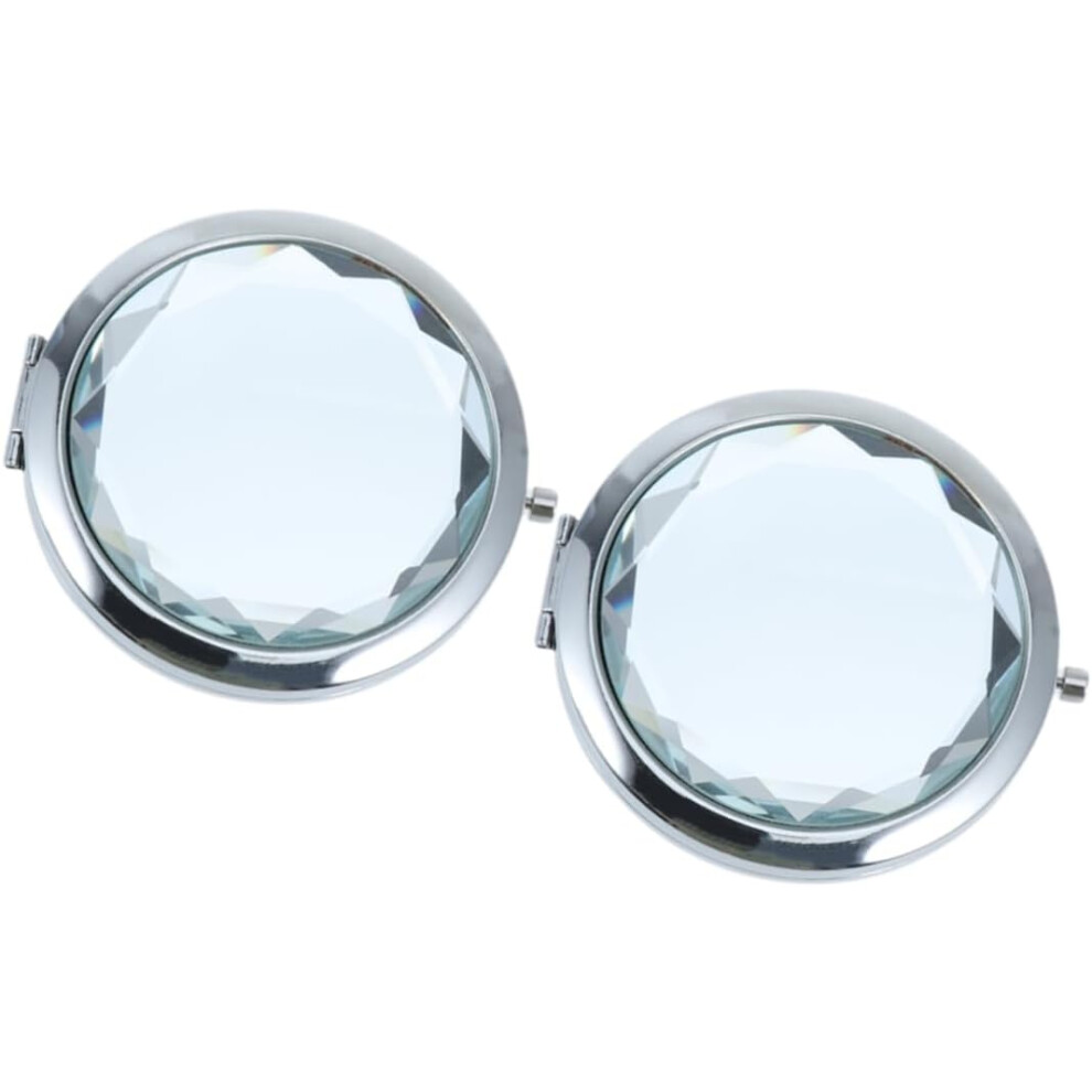 Hkhbjs White 2Pcs Folding Mirror Metal Crystal Cosmetic Mirror Pocket Double Side For Purse Makeup Stylish For Purse