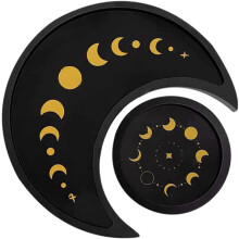 Rustikale Aufbewahrungsplatte aus Holz, mond- oder sonnenförmig, lebensmittelecht, Schmuckpräsentation, elegant, schwarz