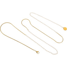 Doppelreihige Damenkette mit Perlenanhänger, Gold-Titanstahlkette