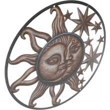 Wanddekoration aus Eisen mit Sonnen- und Mondmotiv, dreidimensionale Hängeskulptur aus Metall