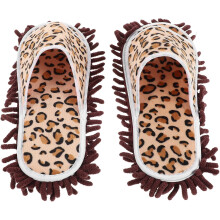 Pantoufles-serpillères en chenille à bout ouvert pour adultes, imprimé léopard, chaussures de nettoyage des sols facilitant le travail