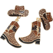 Ohrringe mit Western-Cowgirl-Stiefeln und -Hut, verziert mit Strasssteinen, braun, für Damen, Partyschmuck und saisonale Anlässe