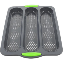 Silicone Baking Tray with 3 Slots Non-Stick Bread Pan for Home Kitchen Baking Bread Heat Transfer Black Mold