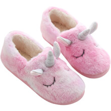 Einhorn-Hausschuhe für Damen, dicke Sohlen, Winterhausschuhe, flauschig, warm und bequem für drinnen