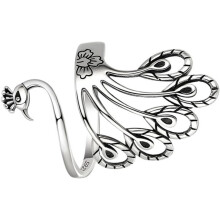 Pfauen-Verstellbarer offener Bandring für Damen, gehäkelter Spannring aus Garn, ethnischer Vintage-Stil, Fingerschmuck