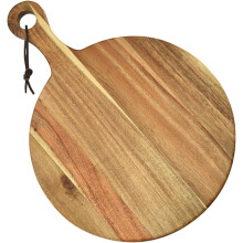 Planche à pizza en bois avec poignée, plateau de service rond en bois naturel, planche à découper décorative